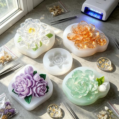 4 Pcs 3D Flower Candle Silicone Molds