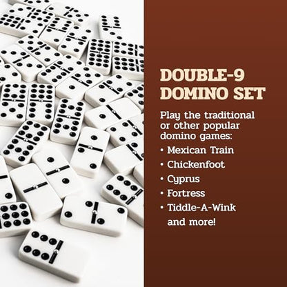 Alex Cramer Double 9 Dominoes Set for Adults with Spinners. Domino Set in Black Walnut Case. Holds 55