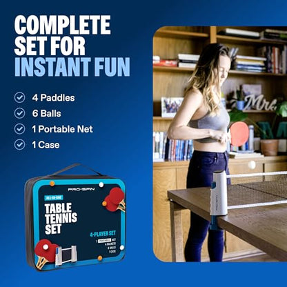 Portable Ping Pong Set with Retractable Ping Pong Net for Any Table