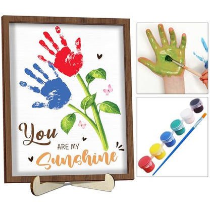 Personalized Handprint Wooden Sign You Are My Sunshine Frame with Paint