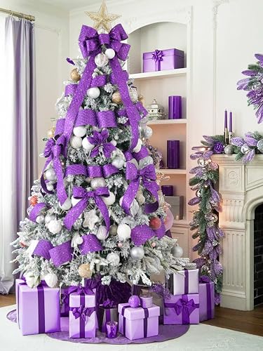 Purple Glitter Diamond Christmas Wired Ribbon 2.5 inch x 10 Yds (30 Foot)