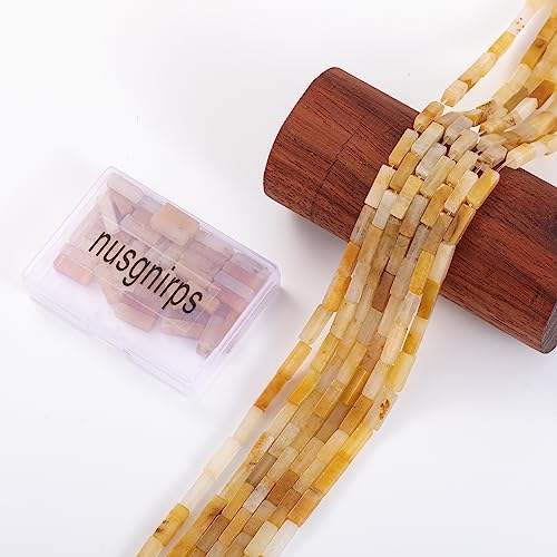 Natural Yellow Jade Rectangle Tube Beads 4x13mm 38cm (28 Count)