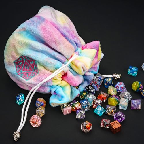 Large DND Dice Bag with Pockets Rainbow Storage Bag for D&D RPG Game (21 Ounce)