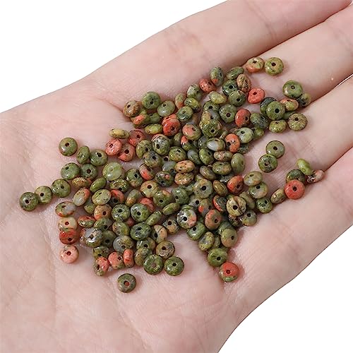 Natural Unakite Disk Stone Beads 4x2mm 160pcs Rondelle Loose Semi Gemstone Beads for Jewelry Making Design (160 Count)