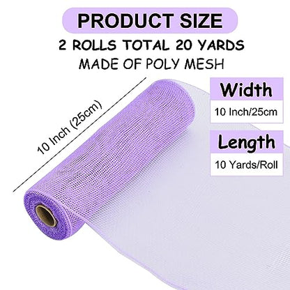 2 Rolls 10 Inch Lavender Purple Decorative Mesh Ribbbon Rolls (60 Foot)