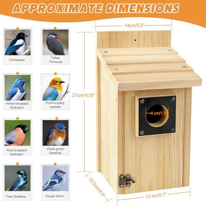 2 Pack Wood Bird Houses for Outside with Paint Set for Bluebird Finch Swallow Wren Chickadee