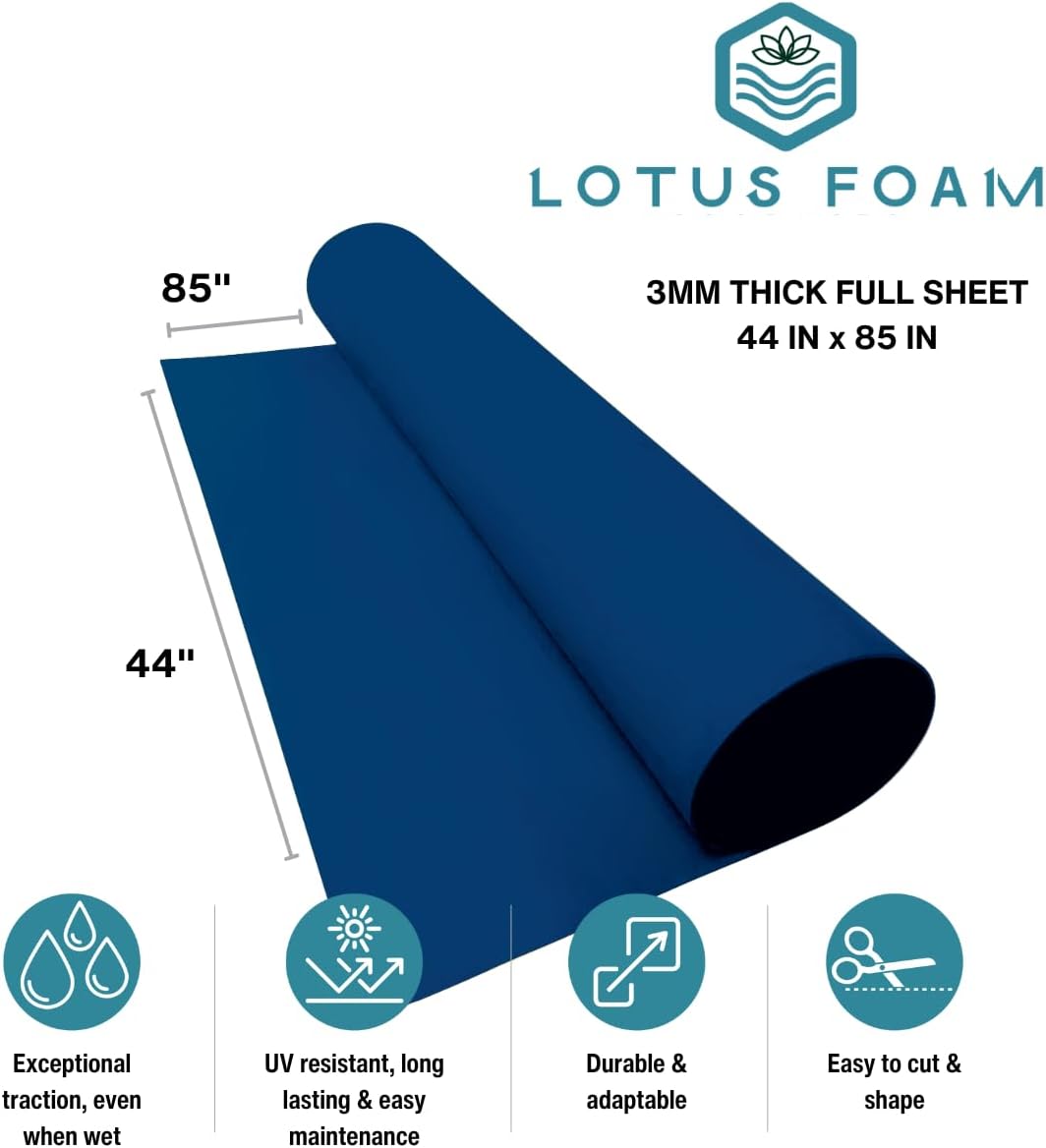 LotusFoam Large 3mm EVA Foam Sheet - 44"x 85" High Density Foam 130 kg/m3 for Cosplay, Costumes, Crafts, Flooring, Outdoor Use - 35 Colors (Deep Blue) - Deep Blue - Crafty Corner