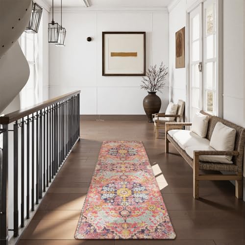 Reine Bohemian Washable Runner Rugs with Rubber Backing