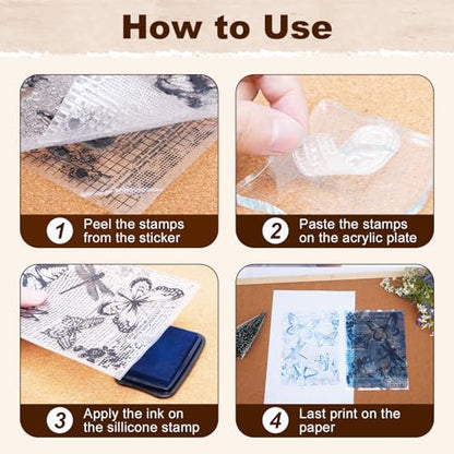 Retro Butterfly Vintage Stamps Clear Stamps for Card Making 1 Sheet