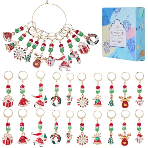 1 Box 20pcs Christmas Stitch Markers Crochet Knitting Markers Rhinestone Locking Stitch Markers Leverback Kntting Charms for Knitting Weaving Sewing Needleworks Women Adult DIY Crafts (20 Count)
