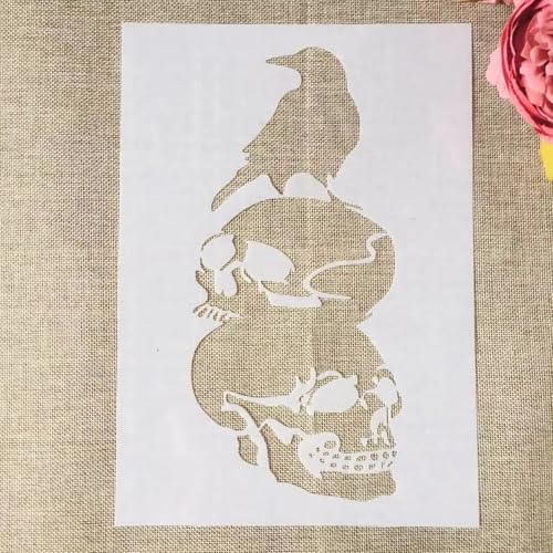 A4 Reusable Halloween Crow Skull Stencil for Painting