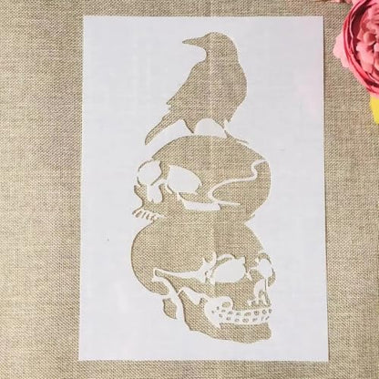 A4 Reusable Halloween Crow Skull Stencil for Painting