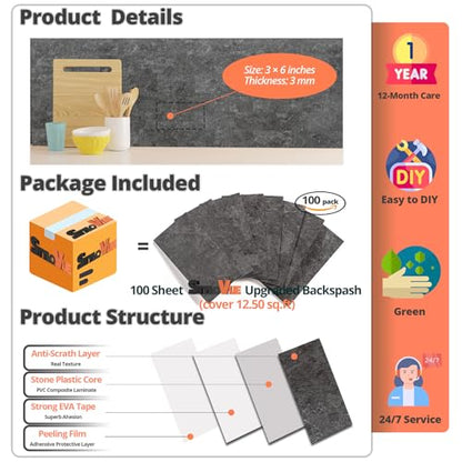 100 Pieces Peel and Stick Backsplash for Kitchen (12.5 Sq Ft)