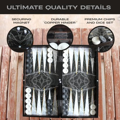 Park&Oz Premium Turkish Backgammon and Checkers Set 19 Inch Handmade 2 in 1 Wooden Board Game with Glossy Finish Luxury Checkers and Dice Travel Friendly and Foldable