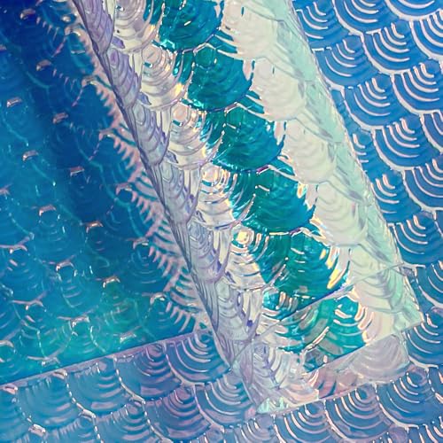 Iridescent Transparent Embossed Vinyl Holographic Blue Clear PVC Vinyl Craft Film 16"×54" for Sewing DIY Projects