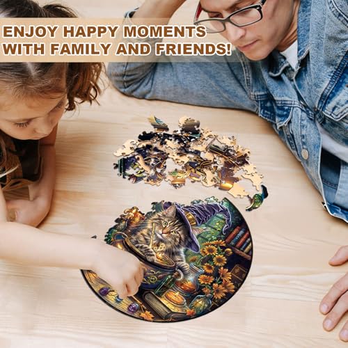 Wooden Puzzles for Adults Magic Feline Cat Jigsaw Puzzle 13.4*13.4in