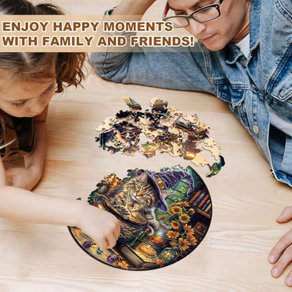 Wooden Puzzles for Adults Magic Feline Cat Jigsaw Puzzle 17.3*17.3in (450 Count)