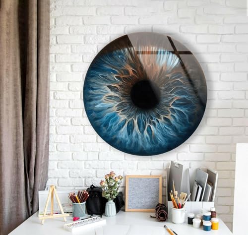 10''(25cm) Diameter Eye Round Blue Glass Wall Art Tempered Glass Printing Wall Decor Large Wall Art Wall Hangings
