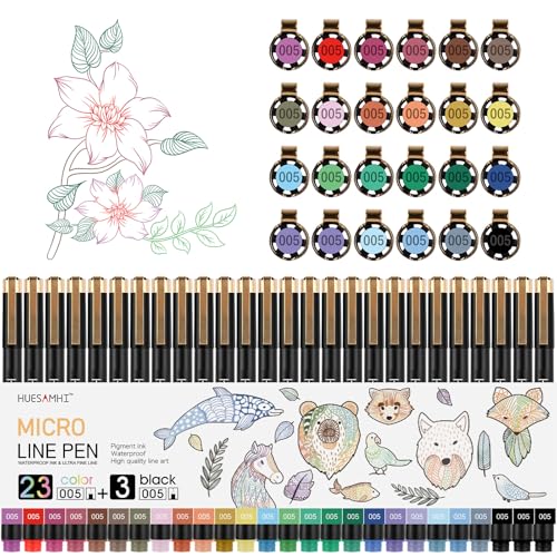 005 Micro Pen 23 Colors and 3 Black 0.20mm FineLiner Pens for Art Waterproof Ink Fine Tip Illustration Sketching (26 Count)