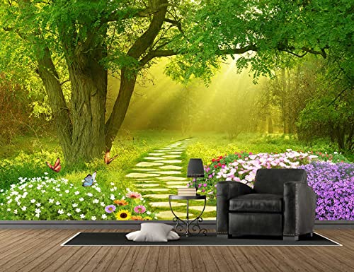 Forest Wallpaper Flower and Road (56.25 Sq Ft)