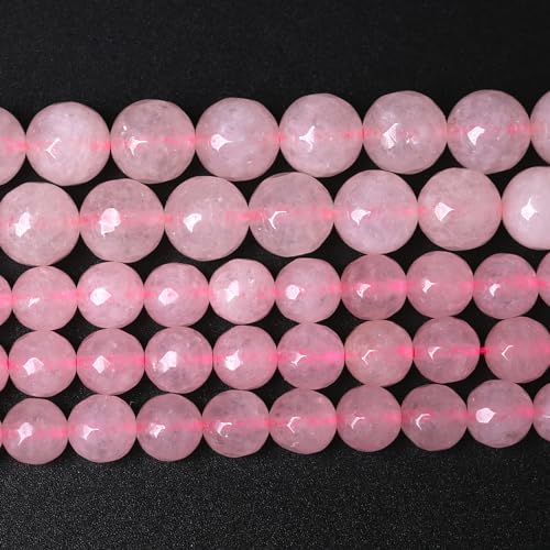 60pcs 6mm Natural Rose Pink Quartz Crystal Faceted Stone Beads for Jewelry Making Energy Healing Power Stone Beads DIY Bracelet Necklace Accessories 15"