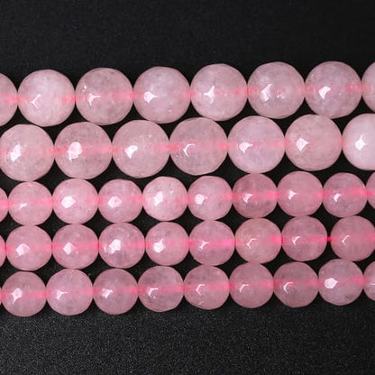 60pcs 6mm Natural Rose Pink Quartz Crystal Faceted Stone Beads for Jewelry Making Energy Healing Power Stone Beads DIY Bracelet Necklace Accessories 15"