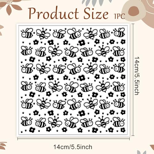 Cartoon Bees Pattern Polymer Clay Texture Sheet Seamless Flowers Pattern Silicone Texture Mat for Polymer Clay Making Earrings Jewelry DIY Crafts 5.5 × 5.5 Inch
