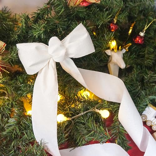 Glitter Wired Ribbon 2.5" x 10 Yards White for Christmas Home Decor Bow Gift Wrapping DIY Crafts Wreath (30 Foot)