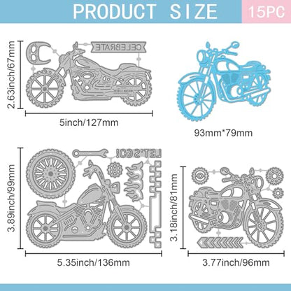 Motorcycle Cutting Dies for Card Making Repair Tools Die Cuts Tires Gears Metal Border Die Cut Dies Stencils for DIY Scrapbooking Embossing Photo Album Craft Decor (15 Count)