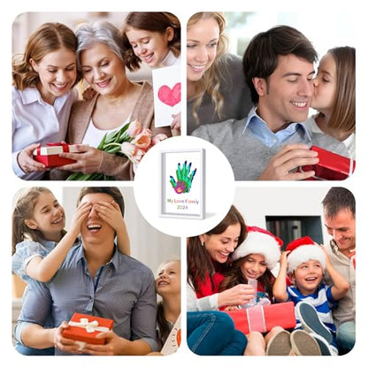 Family Handprint Kit DIY Craft Keepsake Wooden Frame Non Toxic Paints Transparent Sheets Perfect for Handprints Prints and Footprints Endless Present Set for New Parents and Family Memories