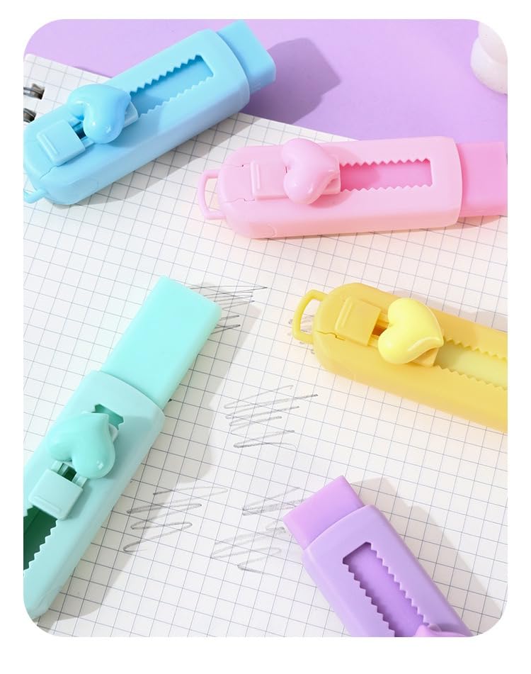 5 Pack Sliding Retractable Pencil Eraser with Plastic Sleeve (5 Count)