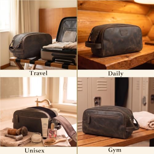 Genuine Leather Toiletry Travel Bag With Waterproof Lining