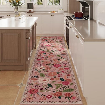 Runners for Hallways Kitchen Runner Rug Non Slip 2'x 10' Long Washable Rugs with Rubber Backing Soft Floral Carpet Runner for Hallways