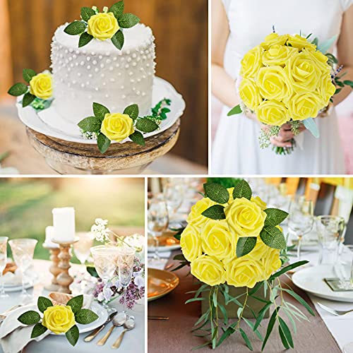 Yellow Rose 25pcs Real Looking Artificial Flowers w (25 Count)