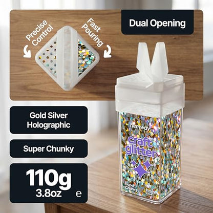 Craft Glitter Shaker Gold Silver Holographic 110g Super Chunky (3.9 Ounce)