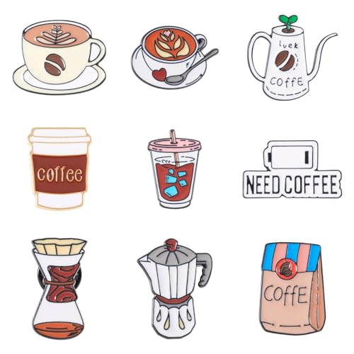 Beadthoven 9pcs coffee cup Enamel Brooch Pins Set (9 Count)