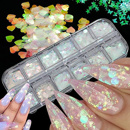 24 Grids Holographic Nail Sequins and 1 Pcs Tweezers