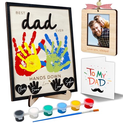 10" Best Dad Ever Hands Down Sign DIY Dad Gifts from Kids Handprint Kit with Acrylic Paint