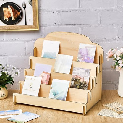 2 Pcs 4 Tier Greeting Card Display Stand Wooden Sticker Display Stand Portable Card Display Rack for Vendors Retail Counter Table Display Trade Shows Showcase