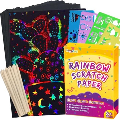 200 Pcs Rainbow Scratch Paper Art for Kids Arts and Crafts Kit