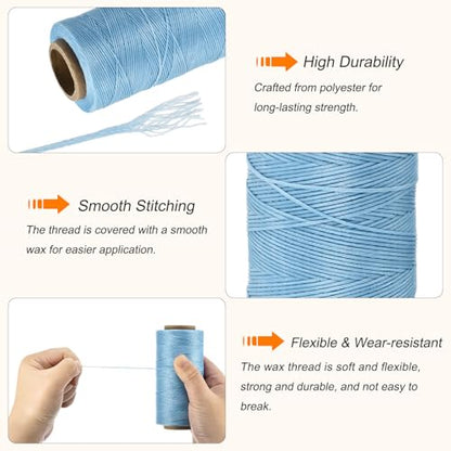Waxed Thread 284 Yard 0.8mm 150D Flat Wax Thread Polyester Waxed String for Leather Sewing Hand Weaving Book Binding Home Decoration