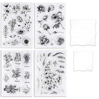 4 Sheets Clear Stamps with 2 Blocks (6 Count)