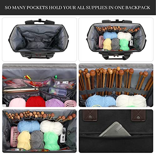 Knitting Bag Backpack Yarn Storage Organizer Travel Bag with USB Charging Port