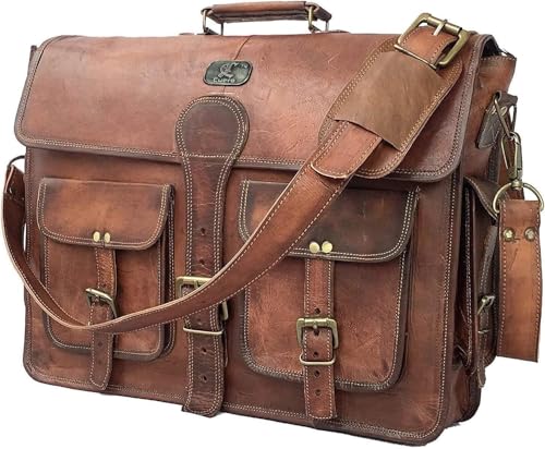 DHK 14 Inch Vintage Handmade Leather Messenger Bag for Laptop Briefcase Best Computer Satchel Distressed Bag