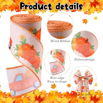 12 Rolls 60 Yards Halloween Fall Wired Ribbon for Wreath Bow Craft (12 Count)