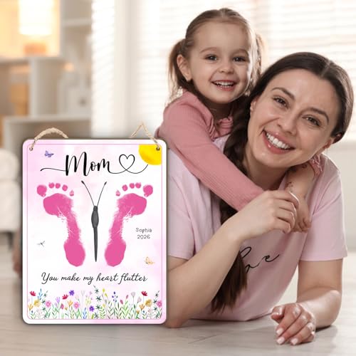 DIY Mothers Day Footprints Butterfly Craft Wooden Hanging Sign
