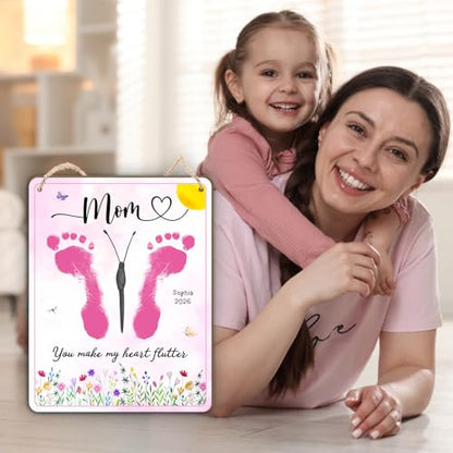 DIY Mothers Day Footprints Butterfly Craft Wooden Hanging Sign