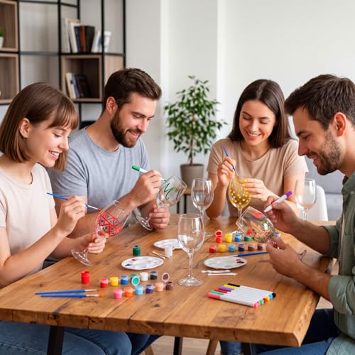Paint Your Own Wine Glass Crafts Glass Painting DIY Markers Acrylic Paint with Brushes to Design Your Own Personalized Craft (8 Count)