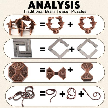 9 Pcs Metal Brain Teasers 3D Steel Puzzle Set (9 Count)