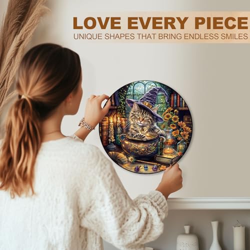 Wooden Puzzles for Adults Magic Feline Cat Jigsaw Puzzle 17.3*17.3in (450 Count)